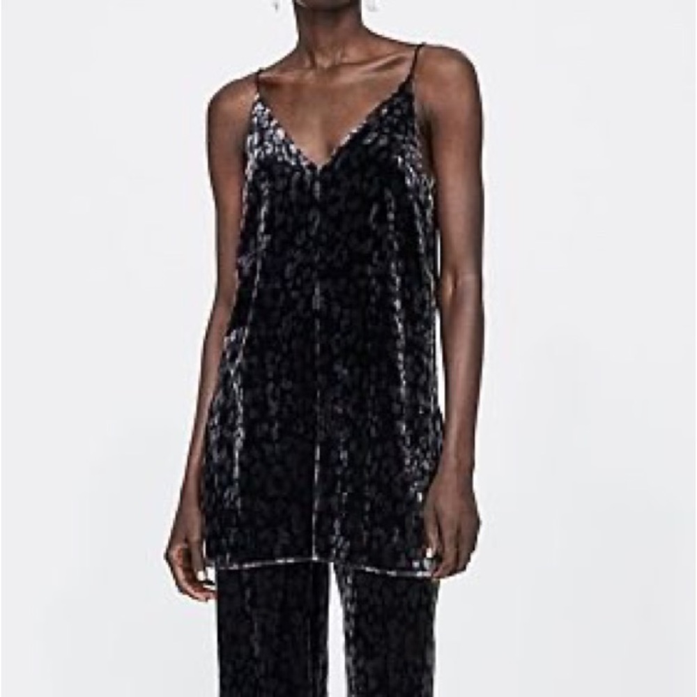 ZARA trf Collection Crushed Velvet V Neck Tunic Top